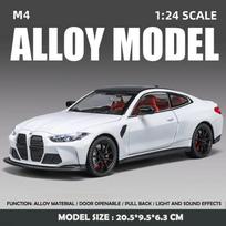1/24 mastelio BMW M4 Sport lydinio automobilio modelis Simuliacinis metalo liejimo žaislinis transporto priemonės rinkinys Namų dekoras Vaikų berniukų gimtadienio dovana Žaislinis automobilis balta