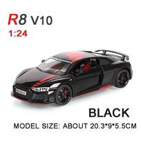 1/24 mastelio R8 V10 metalinis modelis Automobilis Miniatiūrinė metalinė transporto priemonė Superautomobilis Lenktyninis Kolekcionuojamas Dovana Berniukams Kalėdos Raudoni Žaislai juoda