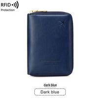 2024 RFID Anti-Magnetic Passport Holder: Zippered Travel & Document Storage Bag tamsiai mėlyna spalva
