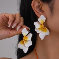 Saldus Stilius Gradiento Rožiniai Žiedlapių Aliejaus Lašo Auskarai Madingi Per dideli Lydinio Auskarai White Earrings（Yes）32