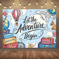 Wanderlust 2D Backdrop, Airplane & Hot Air Balloon Photo Background 47.2x31.5inch/120*80cm