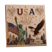 250th Anniversary Pearl Painting Kit, USA Anniversary DIY Pearl Art Set, Patriotic Bead Painting Craft Kit for Beginners Adults with Frame