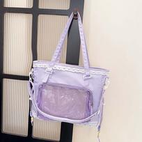 Lace Decoration Shoulder Ita Bag PVC Y2K Anime Display Bag Goth Transparent Handbag  School violetinė