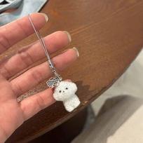 1Pcs Flocked Resin 3D Dog Puppy Keychain Little Plush Animal Pendant Car Backpack Charms