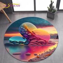 Colorful Pebble & Rainbow Road Round Rug – Soft Beach Stone Design for Bedroom, Living Room & Pet-Friendly Decor 60cm x 60cm