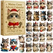 Maine Coon Cat Advent Calendar 2025 24 Day Holiday Collection Figurine Set for Seasonal Countdown with Unique Cat Designs One Size
