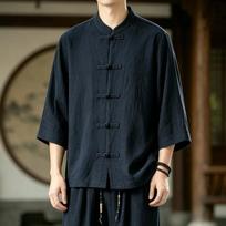 Summer Traditional Hanfu Shirts Men Kung Fu Tai Chi Shirts Men Short Sleeve Tang Suit Uniform Shirt Male Chinese Style Blouse 3XL juoda