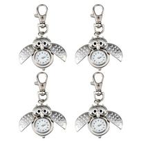 A95D-4X Owl Pocket Watch With Key Chain 40 X 25 Mm Silver sidabro baltos spalvos