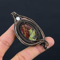Drgon Blood Jasper, Moonstone Gemstone Pure Copper Wire Wrapped Designer Handmade Pendant Jewelry For Gift 3.15 Inches žalia