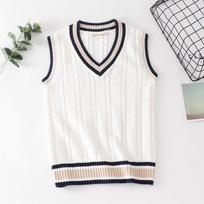 Megzta V formos iškirptės liemenė moterims rudeniui žiemai 5XL plius dydžio medvilninis pašiltintas berankovis megztinis preppy stiliaus madingi drabužiai XS balta