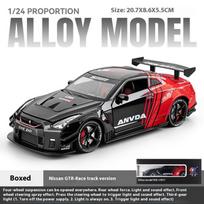 1/24 mastelio Nissan GTR R35 modifikuota versija lydinio miniatiūrinis automobilis lietas metalinis mastelio automobilio modelis garsas ir šviesa vaikiškas žaislinis automobilis transporto priemonė dovana juoda