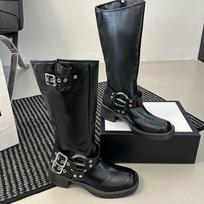 Madingi Naujo Stiliaus Moteriški Vakarų Kaubojės Batai Madingi Užtrauktukai Gale Ilgi Aulinukai Ruduo Žiema Kvadratiniu Mažu Kulnu Mergaičių Batai Zapatos Mujer 35 juoda