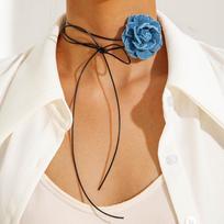Three-dimensional flower neck chain choker rose necklace collarbone chain fabric design stud earrings jewelry