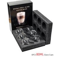 6 vnt./rinkinys Espresso puodeliai dviguba siena rankų darbo stikliniai kavos shot'ams Espresso kavos puodeliai dovanų dėžutėje Puikiai tinka Espresso, Latte 80-350ml