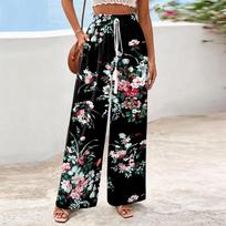 Women's Wide-Leg Casual Flowy Floral Print Pants L juoda