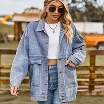 Ladies Spring & Autumn Retro Classic Loose Denim Classic Jacket Top XXL mėlyna