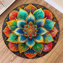 Round Mandala Flower Pattern Area Rug Boho Style Mat Non Slip Stain Resistant Durable for Living Room Bedroom Home Decor 80cm x 80cm