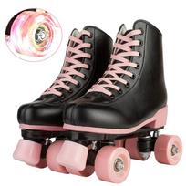 Flash Double Row Roller Skates For Women Girls Beginner 4 Wheels Skate Shoes Outdoor Skating Training Quad Sneakers Size 32-40 32