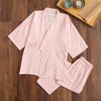 Japanese-style Kimono Pajamas Set Lovers Pajamas Seven-sleeve Female Cotton Gauze Home Clothes Cute Sweet 2-piece S rožinė