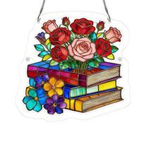 Bookish Acrylic Puzzle Suncatcher, Stained Glass Style Window Hanging Ornament, Hummingbird Floral Book DIY Sun Catcher Kit for Home Decor, Gift for F