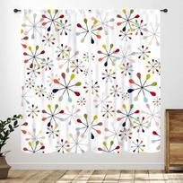 Mid Century Modern Curta,Blue Orange Abstract Atomic Geometric Pattern Retro 1950S 1960S Style Window Treatments For Bedroom 53x116CM-2PC