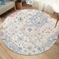 Bohemian Vintage Floral Medallion Pattern Round Non-Slip Area Rug Washable Floor Carpet for Living Room Bedroom Home Decoration 80cm x 80cm