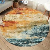 Vintage Abstract Distressed Print Round Area Rug Washable Non-Slip Living Room Rug for Bedroom Dining Room Home Decor 80cm x 80cm