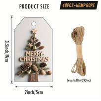 48Pcs with Rope Christmas Gift Tags Santa Claus Elk Christmas DIY Cards Paper Wrapping Paper Hang Tags