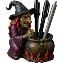 Magic Witch Pen Holder, Witch Cauldron Pen Holder for Horror Fans & Fantasy Lovers, Resin Cauldron Pen Organizer with Spooky Witch Design 1PCS