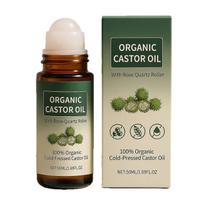 Organic Castor Oil Roll-On with Rose Quartz Roller, Cold-Pressed Body & Hair Oil (50ml) 1PCS