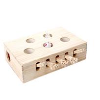 Interactive Wooden Cat Toy Box with Movable Levers and Mouse Plush for Indoor Play and Exercise Enrichment Activity One Size