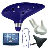 12 Hole Alto C Ocarina Ceramic Wind Instrument Complete Set with Carrying Bag and Display Stand Suitable for Beginners and Collectors One Size mėlyna