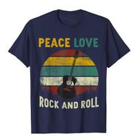 Peace Love Rock And Roll Guitar Retro Vintage TShirt T Shirts For Students Birthday Tops Shirt Coupons Group Cotton S
