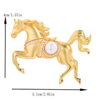 New Rhinestones Pearl Alloy Horse Brooches Zodiac Pony Pins Women Men Clothing Accessories Suit Lapel Corsage New Year Gifts