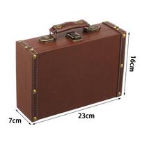 Vintage Leather Suitcase Jewelry Box Portable Luggage Trunk Handbag Wooden Antique Decorative Carrying  Photo Prop Storage Box