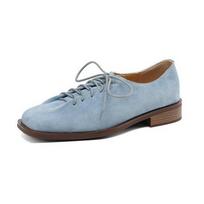 SHOEHAUL   Women Loafer Lace-up New Spring Shoes Women Suede Genuine Leather Women Oxford Shoes Large Size British Style Women Shoes 35 mėlyna