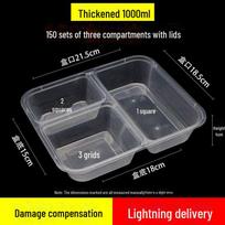 Disposable Black/Transparent Bento Lunch Box with Three or Five Compartments - Rectangular Fast Food Packaging, Free Shipping