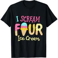 Kids I Scream Four Ice Cream Girls 4th Birthday T-Shirt(1) S juoda
