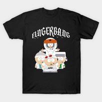 Men Black Print T-shirt Fingerbang | South Park No-Cut Transfer Paper Print Cotton Tshirt S juoda