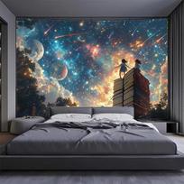 Magical Reading 2D Backdrop, Cosmic Sky & Bookstack Photo Background 47.2x31.5inch/120*80cm