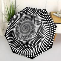 Automatic Folding Umbrella with Spiral Pattern of White Dots on Black Background - Portable Collapsible Design, 8-Rib Durable