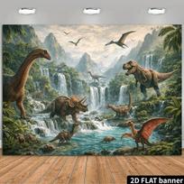 2D Rainforest Waterfall Dinosaur Photography Backdrop 47.2x31.5inch/120*80cm