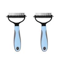 2pc Pet Dematting Rake Double Sided Grooming Comb Stainless Steel Blades Durable Handle for Removing Pet Hair and Mats One Size mėlyna