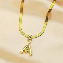 Sports Baseball Bat Copper Pendant Necklace for Women Men Gold Color Stainless Steel Snake Chain Baseball Necklace Jewelry Gift