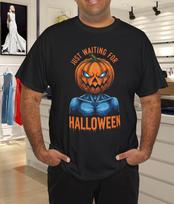 Spooky Pumpkin Just Waiting for Halloween Skeleton Scary T-Shirt Mens Womens Tees Top 4XL