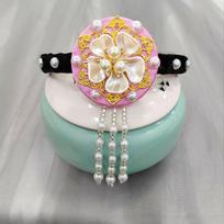 Flower Hanbok Hairband Pearl Stage Dance Hair Hoop Classical Korean Headband  Wedding šviesiai mėlyna spalva