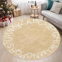 Educational 2D Alphabet Round Area Rug for Playroom Bedroom Living Room Non Slip Washable Floor Mat Home Decorative Soft Carpet 80cm x 80cm