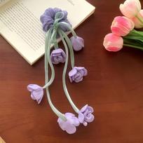 Tulips Floral Floral Scrunchie With Dangling Ribbon Le Muguet Hair Tie Ethereal Design Dangling Ribbon Decoration Hair Styling violetinė
