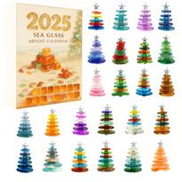 2025 Sea Glass Advent Calendar Includes 24 Decorative Sea Glass Tree Ornaments with Star Topper for Holiday Decoration Display One Size