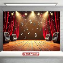 2D Concert Stage Backdrop, Red Curtain & Musical Notes Photography Background 47.2x31.5inch/120*80cm